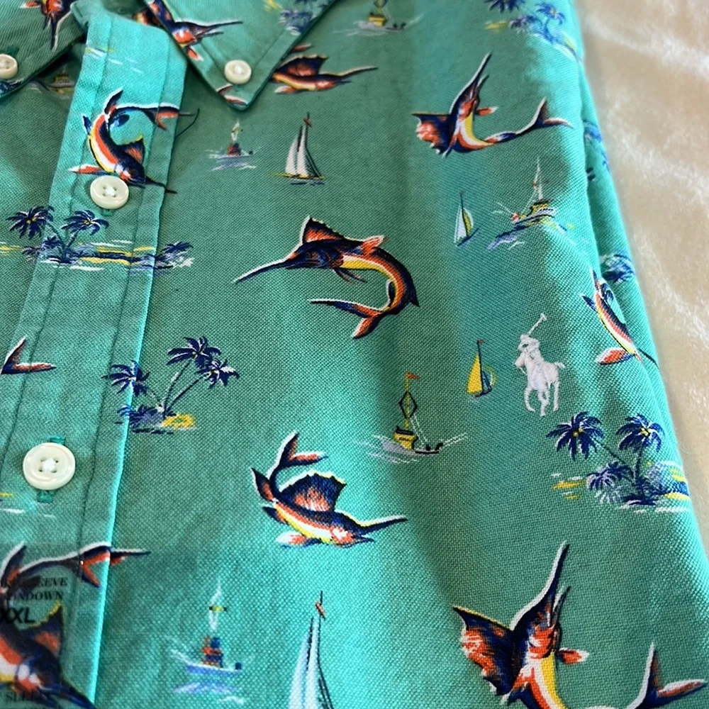 🎉Host Pick🎉Polo Ralph Lauren Mens Green Beach-Themed Button Down XXL - Picture 2 of 9